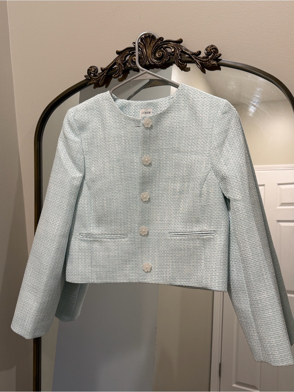 J. Crew Women's Pale turquoise and white Tweed Cropped Blazer